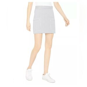 Theory Women's Size 8 Blue Black White Striped Cotton Blend Preppy Mini Skirt